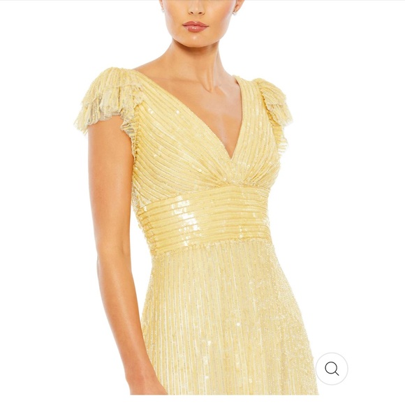 NWT Mac Duggal #5646 Embellished Butter Yellow Flutter Cap Sleeve A-Line Gown - Picture 2 of 11